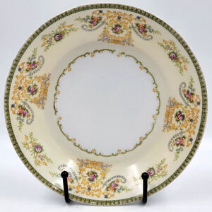 P B Charm Soup Bowl 7 1/2" Japan Floral Scroll Gold Green Trim 1950 - 1960s